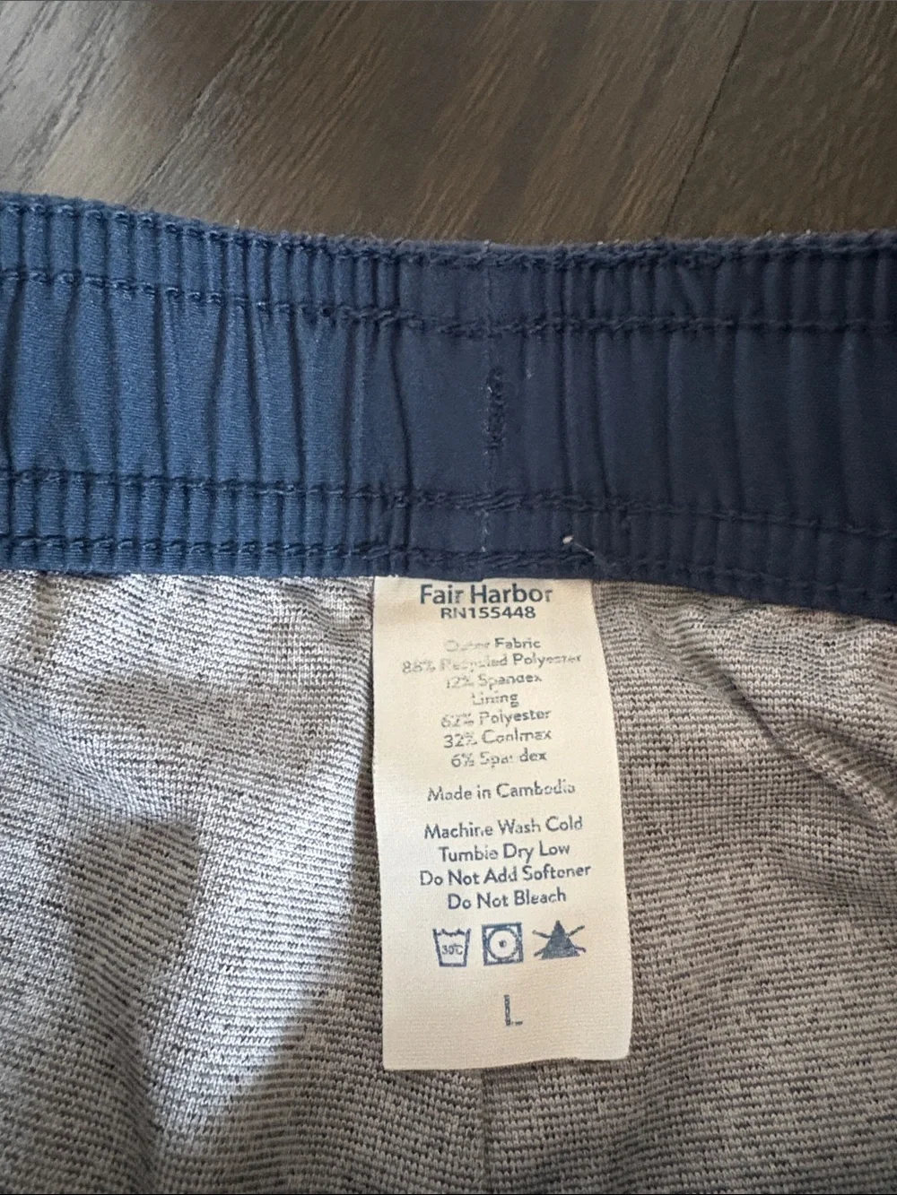 Fair Harbor Navy and Red Striped Kids Swim Trunks